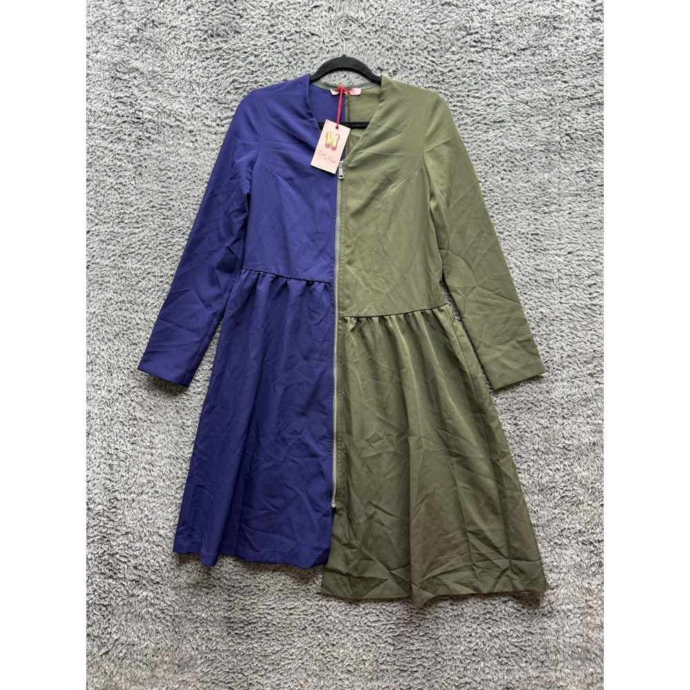 NWT Rose A Pois AsymmetricL Crepe Bicolor Long Sleeve Dress Violet Green Size 42